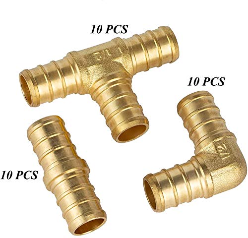 30 PCS 1/2" Brass PEX Fittings 10 Each Elbow, TEE, Couple Reducer