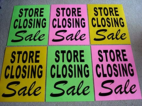 KCHEX (6) Store Closing Sale Window Signs 17.5 x 23 Black on Green,Pink,YEL Business Signs