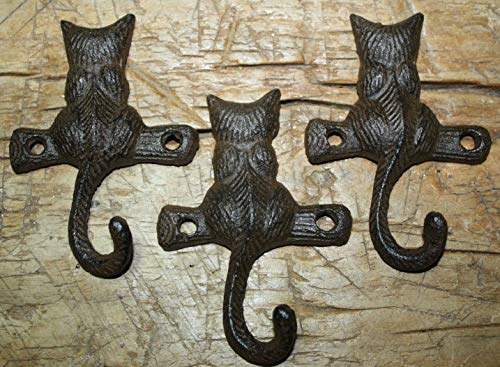 KCHEX Vintage Antique Hooks 3 Cast Iron CAT Towel Hanger Coat Hat Hooks, Key Rack Garden Hook Kitten