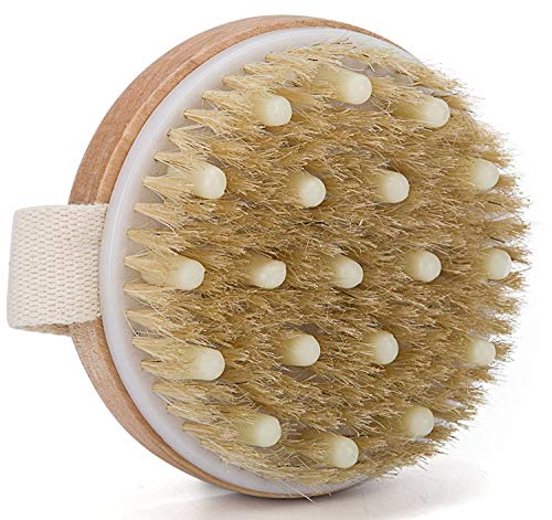 KCHEX Dry/Wet Bath Body Brush- Natural Boar's Bristle Massage for Better Exfoliation - Remove Dead Skin Cells While Reducing Cellulite & Toxins