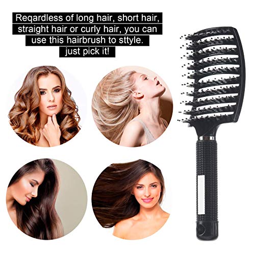 YZDING 2 Pack Boar Bristle Hair Brush, Curved and Vented Detangling Hair Brush For Long, Thick, Thin, Curly & Tangled, Wet & Dry Hair Detangler (Black, Red)