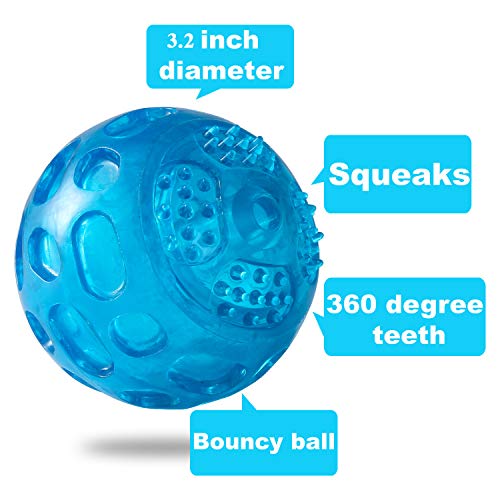 Toysdone 2 Packs Dog Ball Toys for Dog 3.2 Inches Indestructible Dog Fetch Ball Kong Squeaky Ball for Training Playing, Blue+Blue