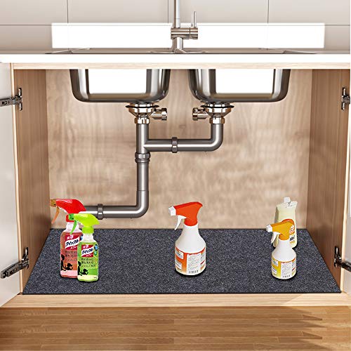 COLIBYOU Under The Sink Mat， kitchen cabinet mat – Waterproof/Absorbent – Protects Cabinets，Absorbent felt material，Anti-Slip and Waterproof Backing，Contains Liquids，Washable (36" x 48")