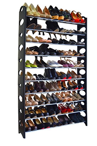 KCHEX 50 Pair 10 Tier Space Saving Storage Organizer Free Standing Shoe Tower Rack Holder