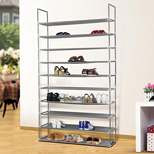 SKEMIX 50 Pair 10 Tier Space Saving Storage Organizer Free Standing Shoe Tower Rack