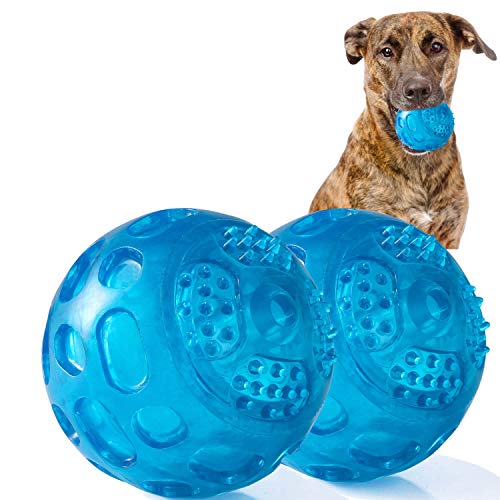 Toysdone 2 Packs Dog Ball Toys for Dog 3.2 Inches Indestructible Dog Fetch Ball Kong Squeaky Ball for Training Playing, Blue+Blue