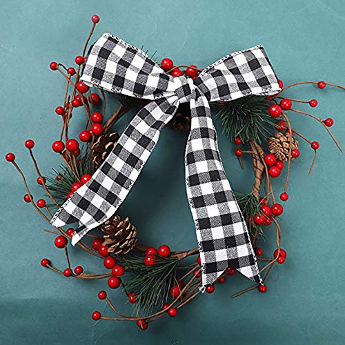 WANLING 2 Rolls Wired Edge Ribbons, 13 Yards x 2 Inches Black Red Plaid Ribbon and Black White Buffalo Plaid Ribbon for DIY Gift Wrapping, Wedding Crafts Decoratio