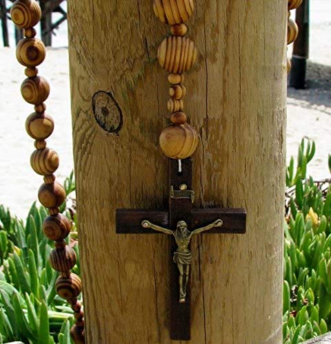 COLIBYOU Beads sanctified Rosario Natural Wood Chain Jesus Cross XL Large 42" inches Wall Rosary