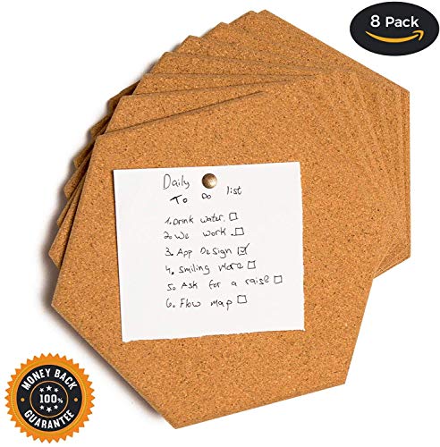 COLIBROX Premium Cork Tiles - Thick high Density 8 Pack Including M3 Double Sided Adhesive and Push pins.