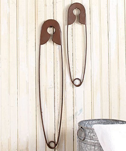 Toysdone Large Hanging Metal Safety Pins Laundry Room Wall Home Decoration - Set of 2 , Rustic