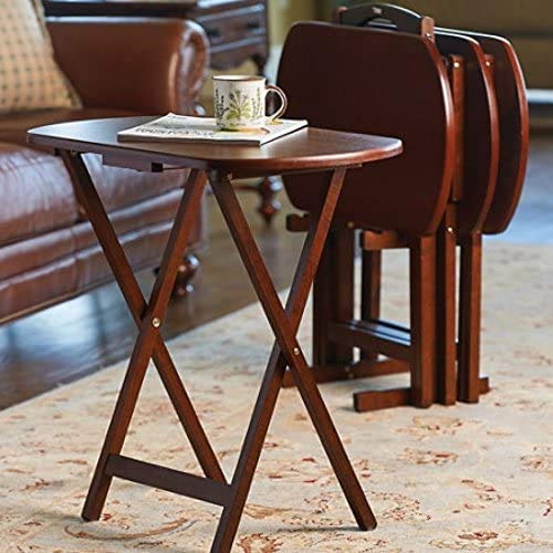 COLIBROX Wood Products Oversized Snack Tray Tables-Set of 4 with Stand