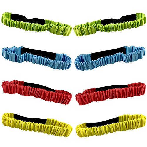 ZXSWEET 8PCS 3-Legged Race Bands Elastic Tie Rope with 4 Assorted Colors Perfect for Relay Race Game, Carnival, Field Day, Backyard