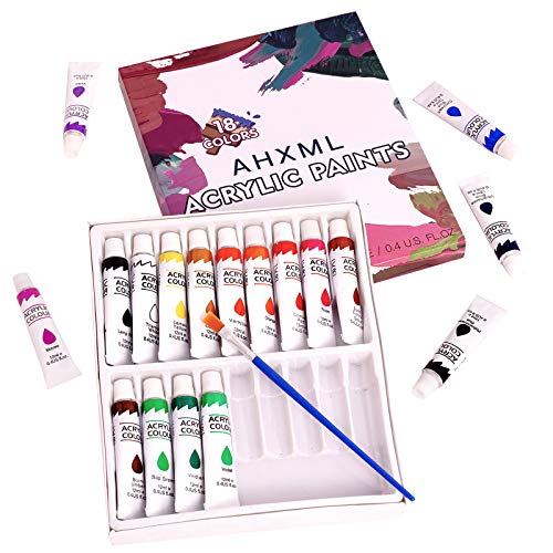 Acrylic Paint Set, 18 x 12ml Art Supplies Paint Set, Rich Pigments, Non Fading, Non Toxic Paints, Perfect for Kids Adults Beginners Artists Painting on Canvas Wood Clay Fabric Ceramic Crafts