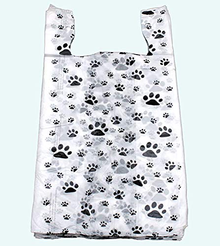 COLIBYOU 100 Cat or Dog Paw Print Plastic T-Shirt Bags 22" L x 12" W x 7" Gusset