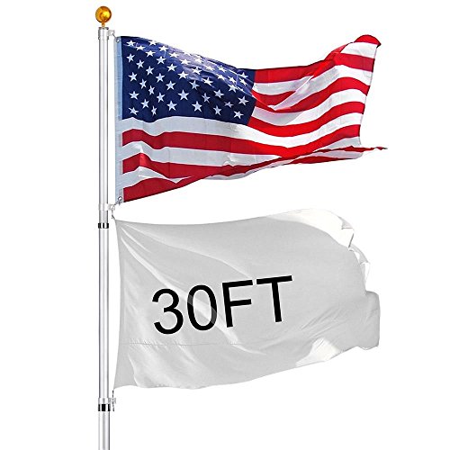 COLIBYOU 30FT Flag Pole Aluminum Telescopic Flagpole Kit 3x5' U.S Flag Fly 2 Flag