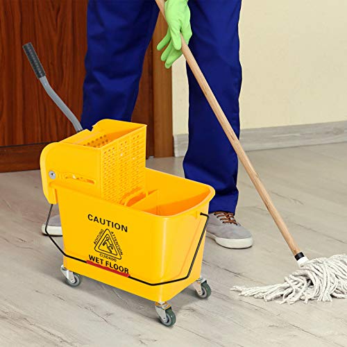 5 Gallon Mini Press Mop Bucket with Wringer 20 Quart Rolling Cart Yellow - mop bucket with wringer on wheels - mop bucket - mop and bucket