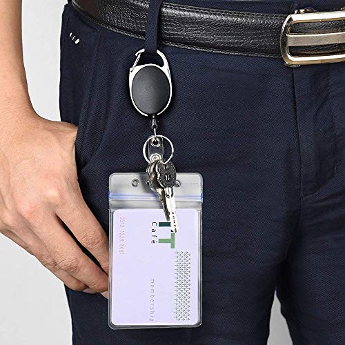 SKEMIX Retractable Badge Reel and Key Chain Ring with Durable Carabiner Belt Clip for ID Card Holder Keychain Black 3 Pack