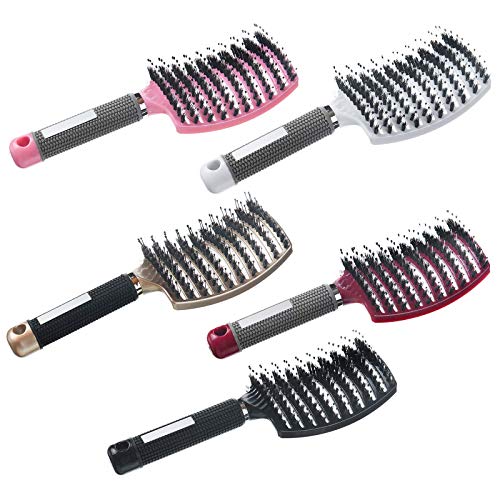 YZDING 3 Pack Boar Bristle Hair Brush, Curved and Vented Detangling Hair Brush For Long, Thick, Thin, Curly & Tangled, Wet & Dry Hair Detangler (Black, White, Gold)