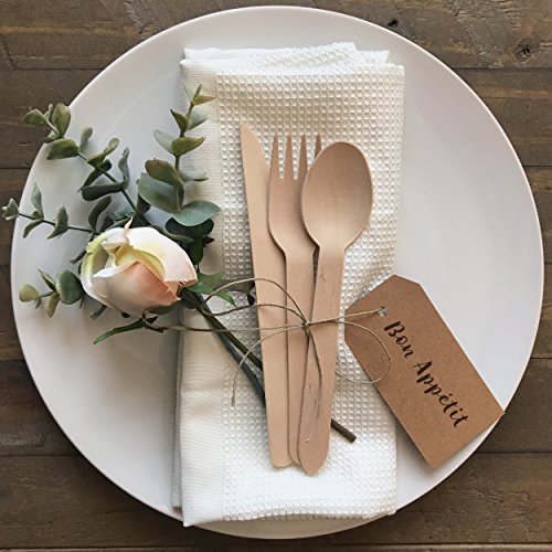 COLIBROX Premium Wooden Disposable Cutlery 300 pc Set | 100 Forks, 100 Spoons, 100 Knives | Eco Friendly, Biodegradable & Compostable Cutlery | 100% Smooth Birch Wood | Best Alternative to Plastic Utensils