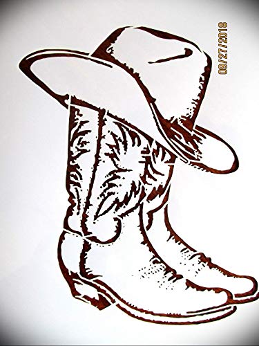 KCHEX Cowboy Boots and Hat Logo Stencil Template Reusable 10 mm Mylar Logo Arts and Crafts Material Scrapbooking for Airbrush Painting Drawing
