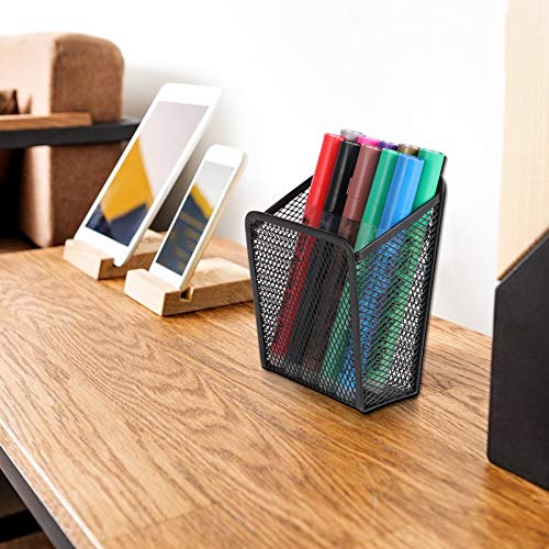 SKEMIX Magnetic Pencil Holder, Mesh Storage Basket Metal Organizer with Strong Magnet, Marker/Pen Cup for Whiteboard, Refrigerator, Locker Accessories, Office Supplies (Black)