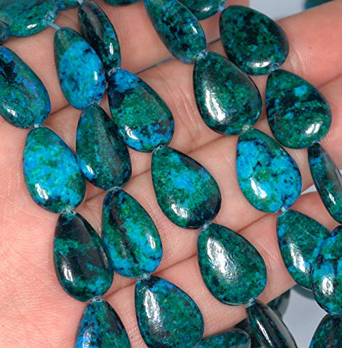 SKEMIX 18X13MM Chrysocolla Gemstone Teardrop Flat Loose Beads 15.5" Crafting Key Chain Bracelet Necklace Jewelry Accessories Pendants