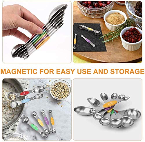 SKEMIX Magnetic Measuring Spoons Set, Stainless Steel, Upgraded Colourful Dual Sided Teaspoon Set, Fits in Spice Jars, Tablespoon Set for Measuring Dry and Liquid Ingredients, Set of 6