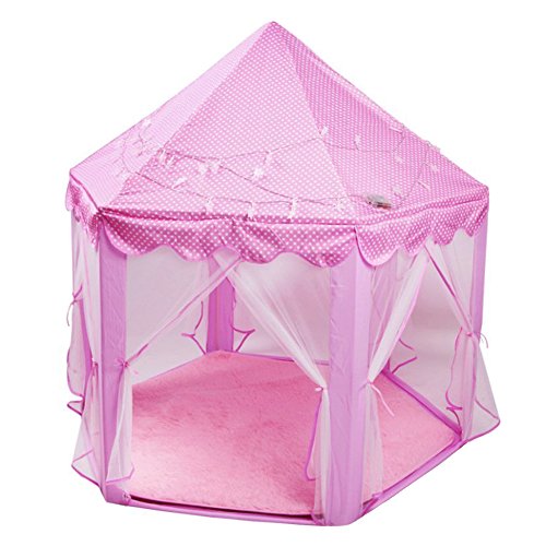 ESKONI Kids Play Tent Mat Hexagon Coral Fleece Rug Bedroom Floor Pad Mat Cushion for Girls Children Princess Castle Rug Playhouse Indoor Pink