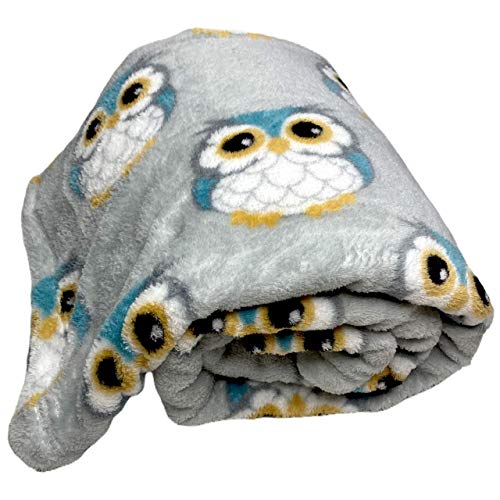 Toysdone Fun Print Soft Cozy Lightweight 50 x 60 Fleece Throw Blanket (Tan with Turquoise Owls)