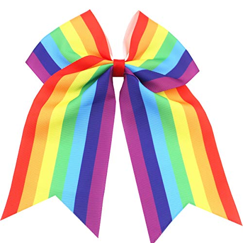 Rainbow Hair Bows Cheerleading Ponytail Holder Rainbow Hair Rope Tie for Girls JB82 (2 Pcs-Set A)