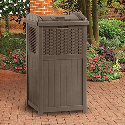 COLIBROX Brown Outside Junk Sack Stash Wicker-Work Trash Hideaway 33 Gallon Capacity Resin Rattan Outdoor Garbage Container