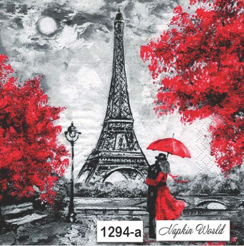 COLIBYOU Two Individual Paper Luncheon Decoupage Napkin - Paris Love Couple Eiffel