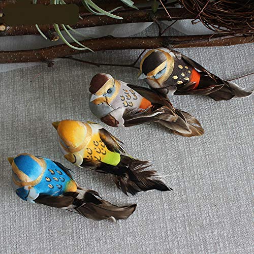 Artificial Simulated Foam Birds Sparrow with Claw Mini Love Feather Birds for Craft Home Ornaments Garden Wedding Decoration (3.9" BirdXN005 w/Claw 4pcs)