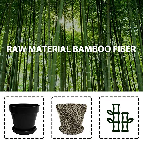 SKEMIX Indoor Flower Plant Pots 6 Inch, 5 Pcs Bamboo Fiber Biodegradable Black Planter Pot with Drainage Holes and Saucers