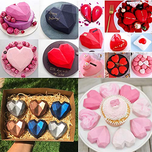 3D Heart Mousse Cake Mold Diamond Heart Shaped Love Silicone Dessert Molds Fondant Cake Baking Pan for Pastry Truffle Pudding Jelly Cheesecake, Love, 2 Pack