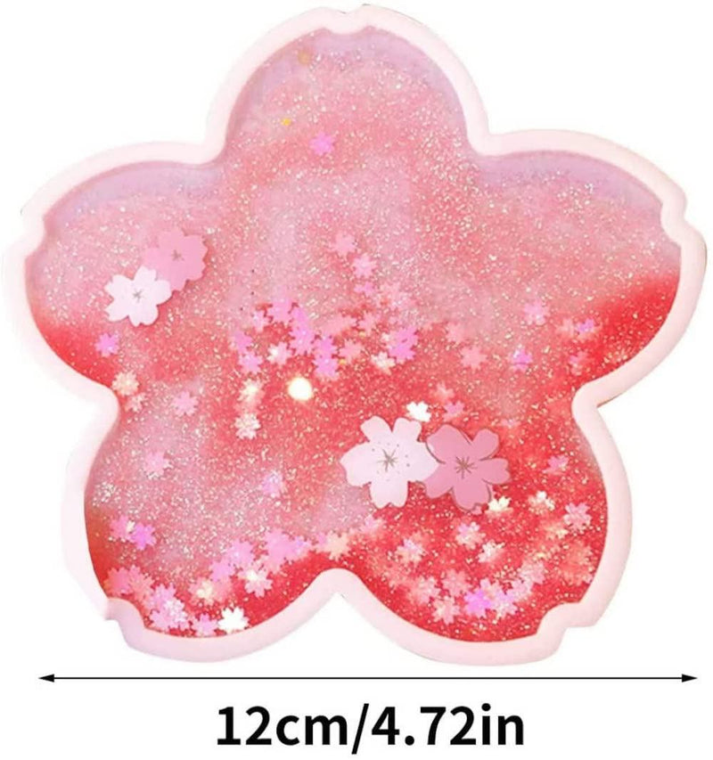 Sakura Glitter Coaster,Romantic Sakura Quicksand Pink Coffee Heatpad Water Coaster,Cute Sakura Cup Coaster, Silicone Non-Slip Insulation Cup Pad,Cute Sakura Cup Coaster for Dining